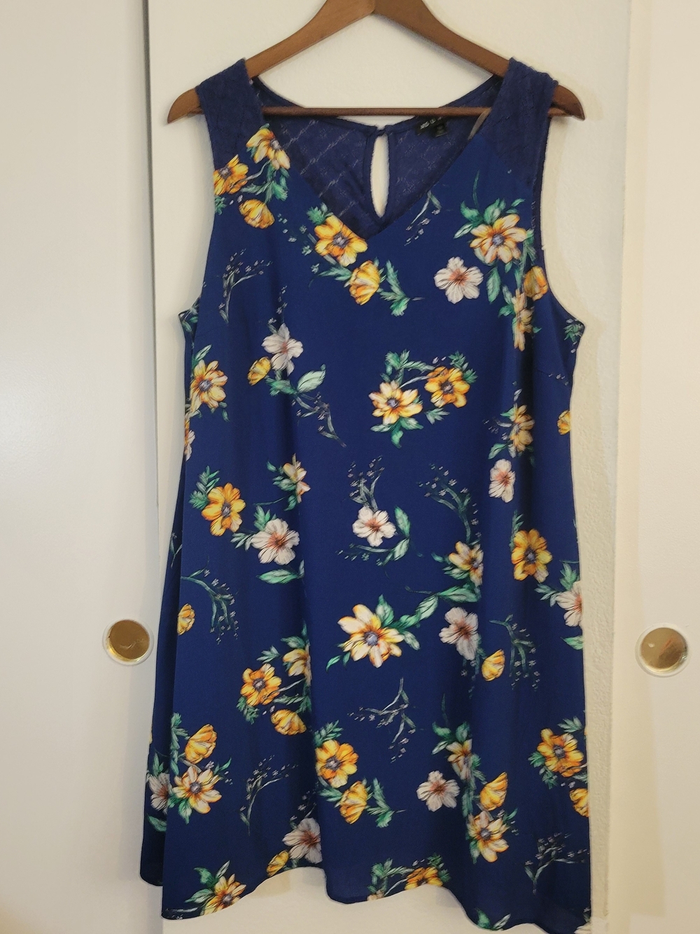 As U Wish Navy Lace V-Neck Dress 96% Cotton